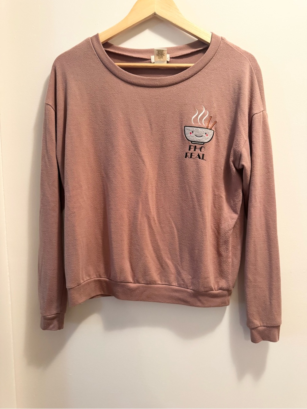 Wet Seal Pho Real Embroidered Kawaii Sweatshirt Mauve Crewneck Size S